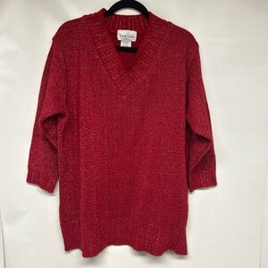 Diane Von Furstenberg Sparkling Red V-Neck Sweater